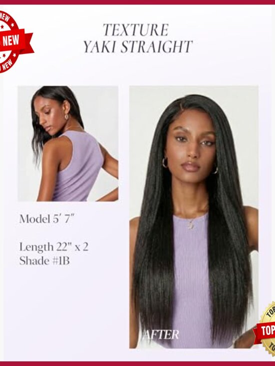 Seamless Clip-In Human Hair Extensions, 16 Inch, 2 Pack, Yaki Straight